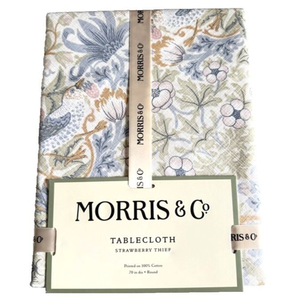 Morris & Co Strawberry Thief Tablecloth 70" Round 100% Cotton Machine Wash